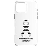 Custodia per iPhone 16 Pro Max Nastro a strisce bianche e nere per la consapevolezza dei disturbi bipolari