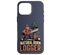 Custodia per iPhone 16 Pro Max Natural Born Logger (castoro con motosega)