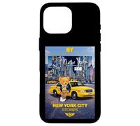 Custodia per iPhone 16 Pro Max New York City Stories with Teddy Bear Behind a Yellow Taxi