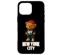 Custodia per iPhone 16 Pro Max New York City Teddy Bear Street Style with New York City