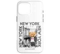 Custodia per iPhone 16 Pro Max New York City Teddy Bear with The Dumbo Manhattan Bridge