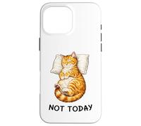 Custodia per iPhone 16 Pro Max Not Today Lazy Sleeping Orange Cat Meme Funny Morning Mood