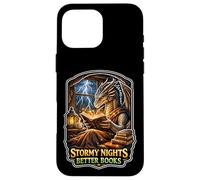 Custodia per iPhone 16 Pro Max Notte Tempestosa Accogliente Drago Lettura Fantasy