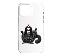 Custodia per iPhone 16 Pro Max Opera d'arte con gatto nero a forma di cuore con zampe, carino, felino, amore, amanti degli animali