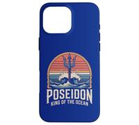 Custodia per iPhone 16 Pro Max Opera d'arte retrò Poseidon King of the Ocean Trident Waves