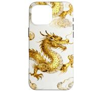 Custodia per iPhone 16 Pro Max Oro Drago Cinese Modello Cinese Acquarello Asiatico Arte