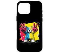 Custodia per iPhone 16 Pro Max Orsacchiotto con scritta "Double Peace Graffiti" Pop Graphic Art Sign Animal