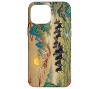 Custodia per iPhone 16 Pro Max Paesaggio cinese vintage cavalli neri arte Feng Shui