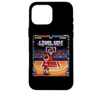 Custodia per iPhone 16 Pro Max Pallacanestro Livello Up Retro Pixel Art Videogioco Gamer