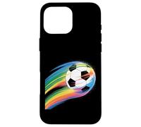 Custodia per iPhone 16 Pro Max Pallone da calcio arcobaleno volante che taglia l'aria