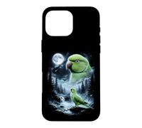 Custodia per iPhone 16 Pro Max Pappagallo indiano ringneck che ulula alla luna anni '90 retrò uccello