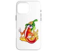 Custodia per iPhone 16 Pro Max Piccante vigile del fuoco peperoncino fumetto divertente fuoco eroe disegno