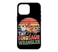 Custodia per iPhone 16 Pro Max Piccolo Dinosaur Wrangler Divertente Pollo Agricoltore Retro