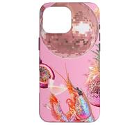 Custodia per iPhone 16 Pro Max Pink Preppy Disco Ball Gamberetti Martini Cocktail Estate Divertente