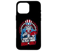 Custodia per iPhone 16 Pro Max Play More Disc Golf Frolf Patriotic Goth USA Zio Sam Skull