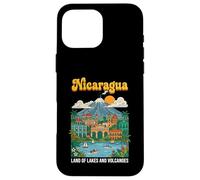 Custodia per iPhone 16 Pro Max Poster retrò della terra dei laghi e dei vulcani del Nicaragua