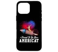 Custodia per iPhone 16 Pro Max Proud To Be An Americat Cat 4th of July Firework Patriotic