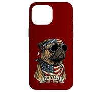 Custodia per iPhone 16 Pro Max Pug Bandiera Americana 250 Anni 1776-2026 Bicentenario USA Cane