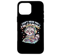 Custodia per iPhone 16 Pro Max Raccoon Gaming Can't Hear You I'm Gaming Common Raccoon