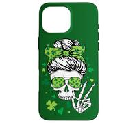 Custodia per iPhone 16 Pro Max Ragazza Chignon Scheletro Ragazza Saint Paddy San Patrizio