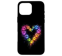 Custodia per iPhone 16 Pro Max Rainbow Paw Heart Colorful Dog & Cat Lover Pet Art