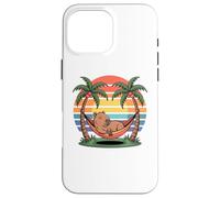 Custodia per iPhone 16 Pro Max Relaxing capybara, Sunset, Palm tree, Summer capy vacation