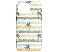 Custodia per iPhone 16 Pro Max Retro Palm Tree Pattern Design Beach Tan Verde Bianco