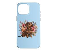 Custodia per iPhone 16 Pro Max Retro Vintage Flowers Floral Brown Chocolate Dachshund Lover