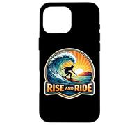 Custodia per iPhone 16 Pro Max Rise And Ride Surfer Mattina Surf Tavola da Surf Citazione Vintage