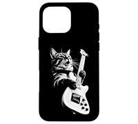 Custodia per iPhone 16 Pro Max Rock Cat Playing Guitar - Funny Guitar Cat