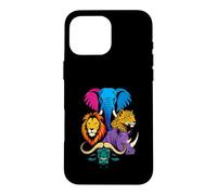 Custodia per iPhone 16 Pro Max Safari Big Five Animals Bold Color Ritratto Popart Design
