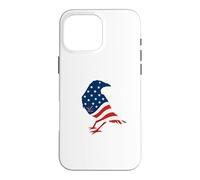 Custodia per iPhone 16 Pro Max Sagoma patriottica con corvo e uccellino, 4 luglio, bandiera degli Stati Uniti