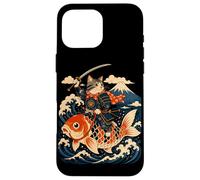Custodia per iPhone 16 Pro Max Samurai Cat Equitazione Koi Anime Guerriero Giapponese Arte