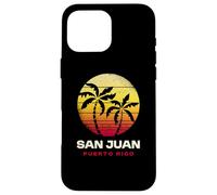 Custodia per iPhone 16 Pro Max San Juan Porto Rico Palma Tramonto Retro Spiaggia Tropicale