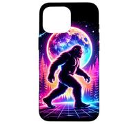 Custodia per iPhone 16 Pro Max Sasquatch Bigfoot Vaporwave Synthwave Retro Forest Moon anni '80