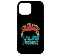 Custodia per iPhone 16 Pro Max Save the paffuto unicorni vintage divertente rinoceronte animale