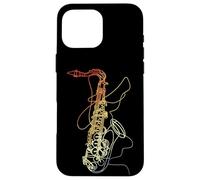 Custodia per iPhone 16 Pro Max Saxophone Line Art Look Vintage Marching Band