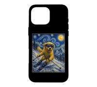 Custodia per iPhone 16 Pro Max Sci Golden Retriever Art Sciatore Cane su Ski Hill