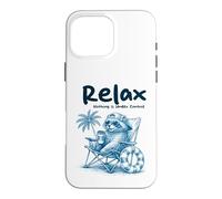 Custodia per iPhone 16 Pro Max Sedia da spiaggia Relax Raccoon Chilling con palma