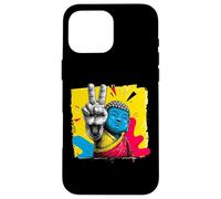 Custodia per iPhone 16 Pro Max Segno della pace Buddha sorridente Pop Art Zen Graphic Spiritual