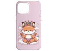 Custodia per iPhone 16 Pro Max Simpatica volpe da yoga, motivo: Lotus Pose, motivo mandala per la consapevolezza