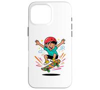 Custodia per iPhone 16 Pro Max Skateboard Kid Cartoon Ollie Fun Pattinaggio