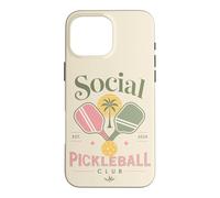 Custodia per iPhone 16 Pro Max Social Pickleball Club Retro Tramonto Palma Paddles