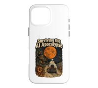Custodia per iPhone 16 Pro Max Sopravvivere allo scheletro di Halloween retrò dell'apocalisse IA