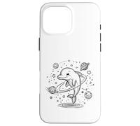 Custodia per iPhone 16 Pro Max Sorridente delfino esploratore cosmico con pianeti e stelle