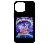 Custodia per iPhone 16 Pro Max Sphynx Cat Riding Pizza In Space Galaxy Taco Doughnut Cats