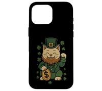 Custodia per iPhone 16 Pro Max St Patrick's Day Cat Statue Lucky Clover Charm Adult Kids
