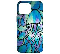 Custodia per iPhone 16 Pro Max Stained Glass Jellyfish Blue Purple Mosaic Ocean Art
