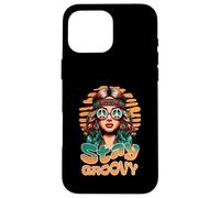 Custodia per iPhone 16 Pro Max Stay Groovy Retro Hippie Woman Peace Sign Sunset