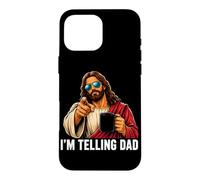 Custodia per iPhone 16 Pro Max Sto raccontando a papà il divertente umorismo religioso cristiano di Gesù Cristo